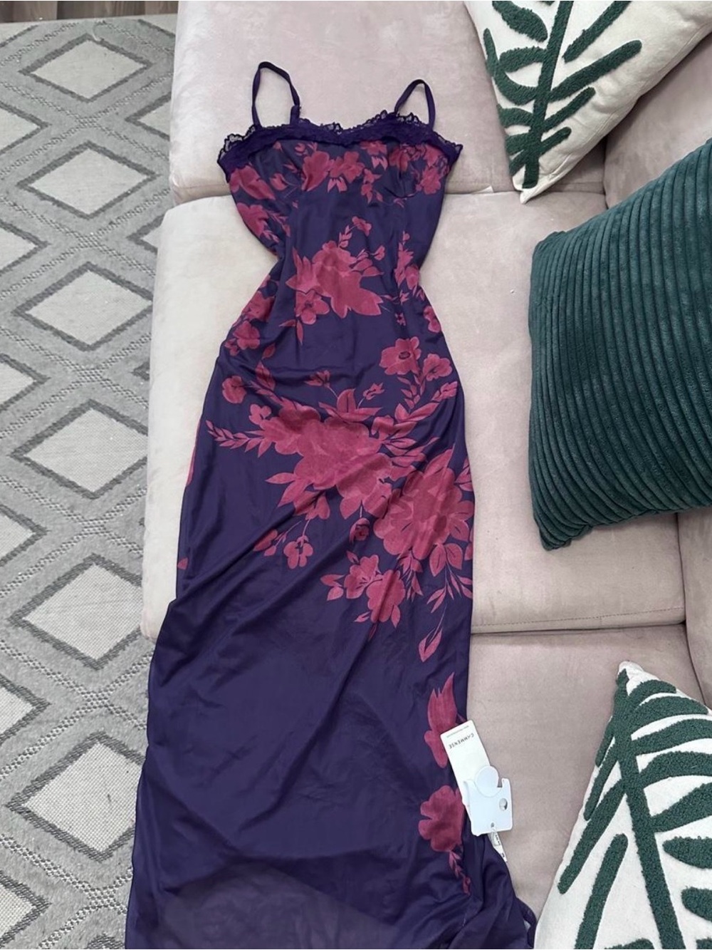 Commense Purple Slip Maxi Dress with Pink Floral Print - Picture 1 of 3